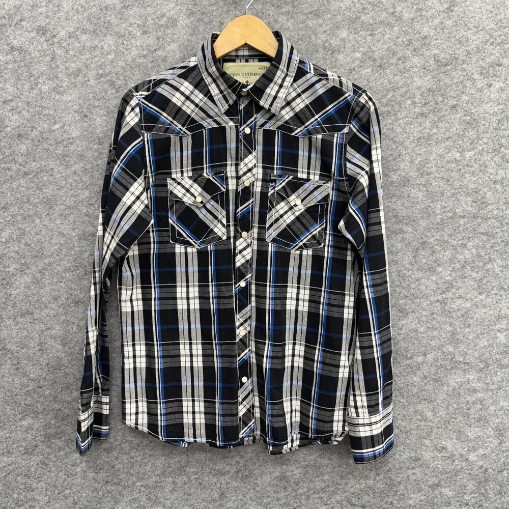 Supply Company Men's Western Shirt Pearl Snap Button, 100% Cotton, Black Gray, M